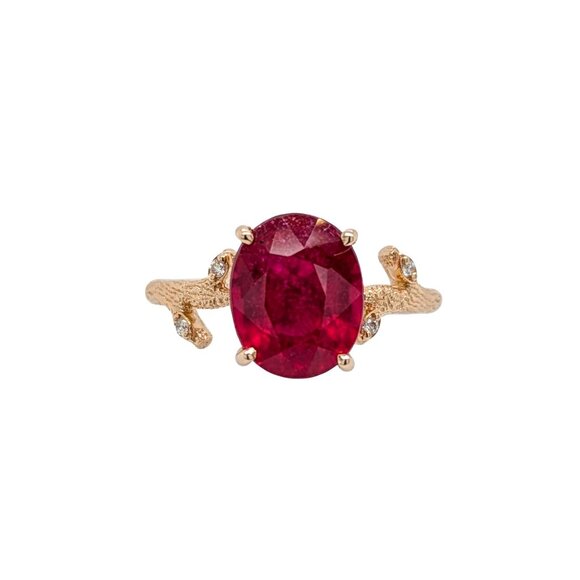 4cts Madagascar Ruby Ring in Solid 14K gold with Natural Diamond Accents - Picture 1 of 7